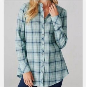 J. JILL Seafoam Button Up Plaid Blue Longsleeve Shirt Size Small